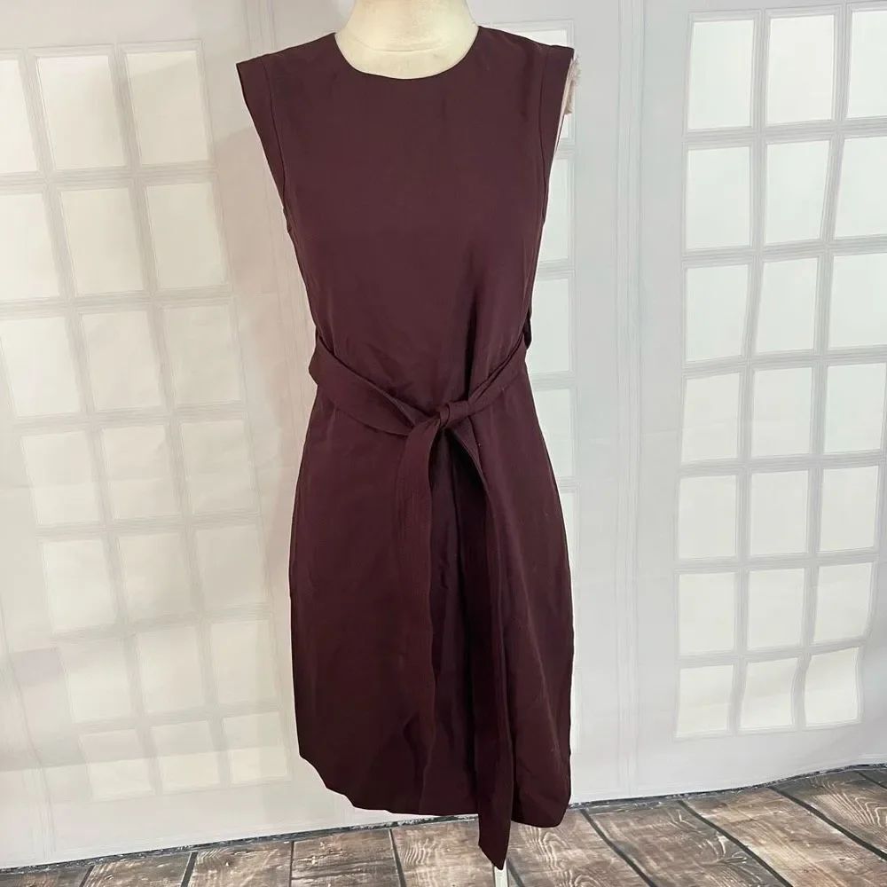 J. Crew Women's Sleeveless Belted Burgundy Sheath Wool Mini Dress Size 2